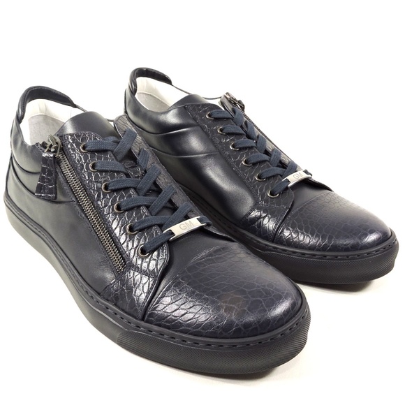 GOOD MAN 🇮🇹 MEN'S NAVY BLUE LEATHER COMFORT FASHION SNEAKERS - Picture 2 of 8